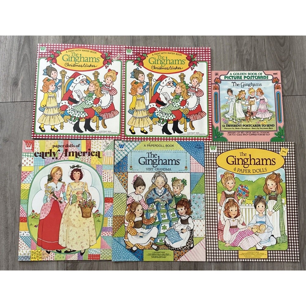 Ginghams Lot Of 5 Paper Dolls, Paint w/ Water, Golden Book Postcards Uncut Clean